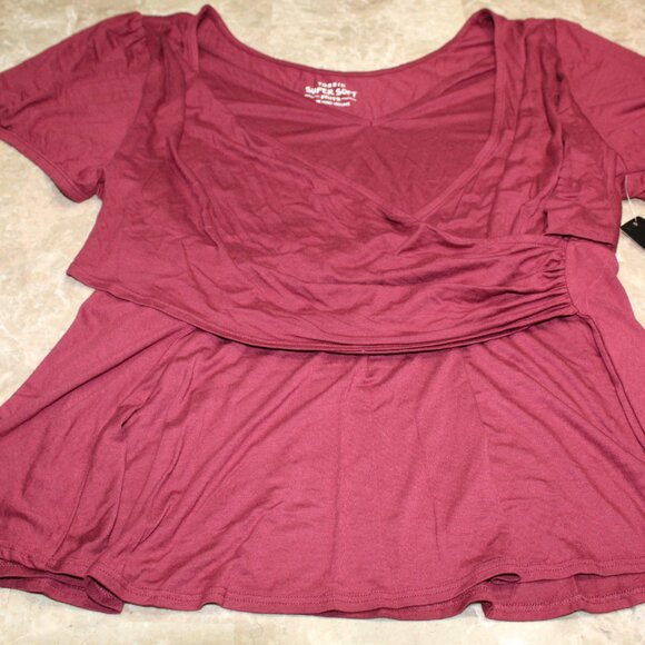 Torrid Women's Top 3X Burgundy Rayon Spandex Puff Sleeve Surplice New - Picture 6 of 12